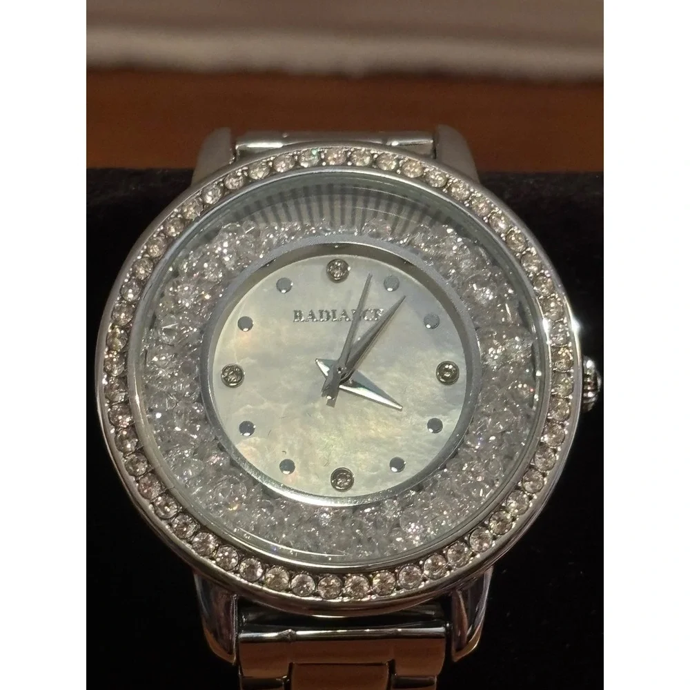 Radiance by Absolute Silver Tone Mother of Pearl Floating Crystal Watch 3ATM